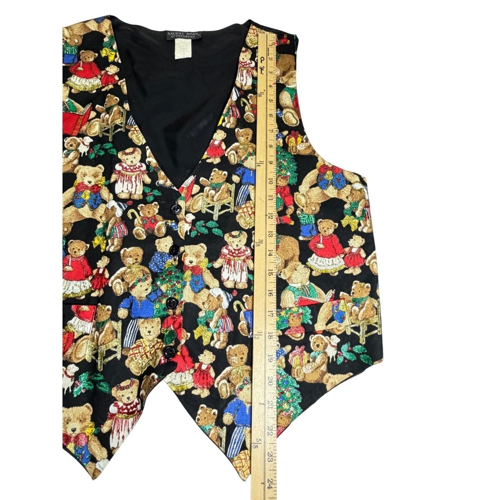 Vintage 90s Christmas Teddy Bear Vest Women's Size L Saddle River USA Holiday - Picture 6 of 10